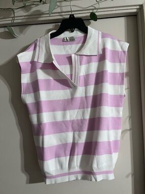 Zenana Outfitters Lilac and White Striped Sleeveless Top